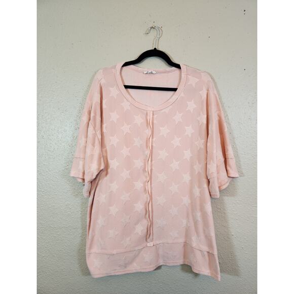 Hopely‎ Women's Star Pattern Ruffle Trim Half Sleeve Relaxed Blouse Top Size 2X - Picture 1 of 5